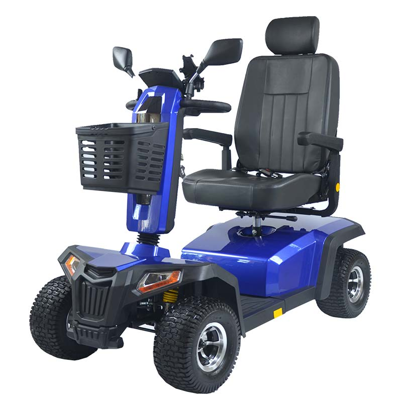 Scooter électrique 4 roues Danubio bleu, vue trois-quarts avant