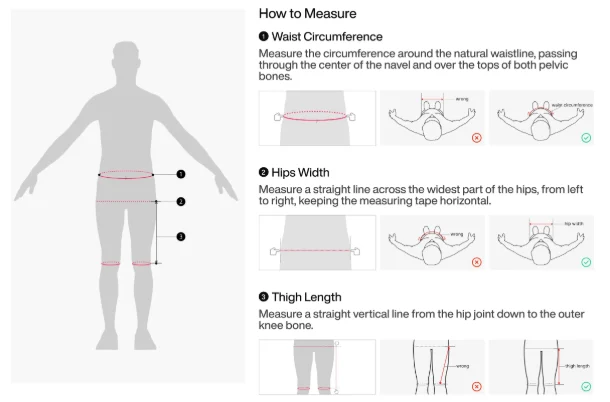 Guide des tailles : mesure du tour de cuisse