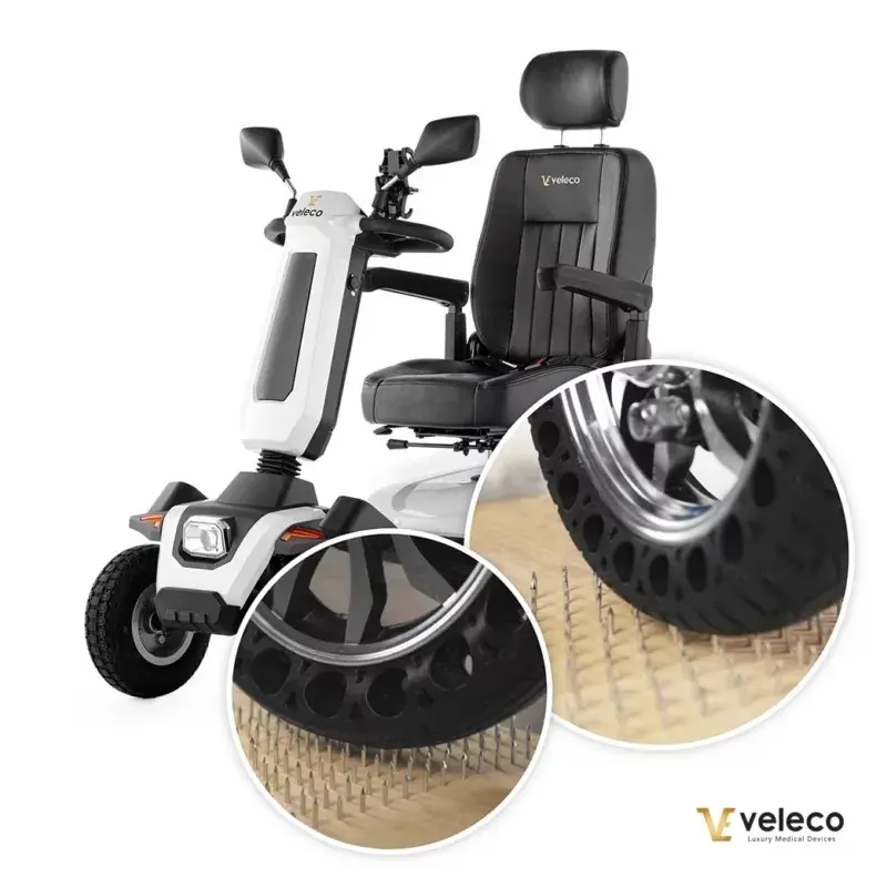 Scooter Veleco Sharpy blanc équipé des pneus pleins increvables