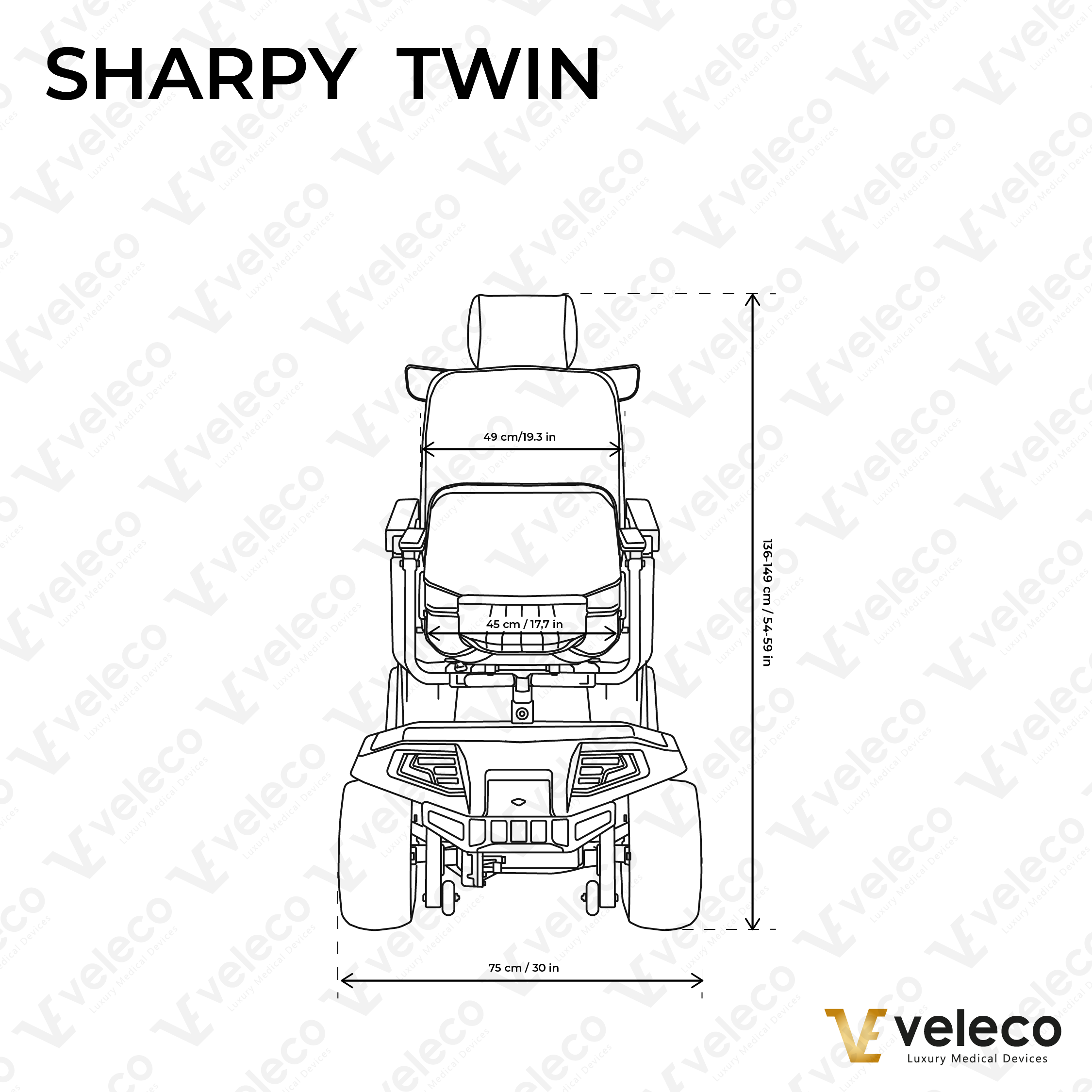 Veleco Sharpy Twin - composants arrière et dimensions